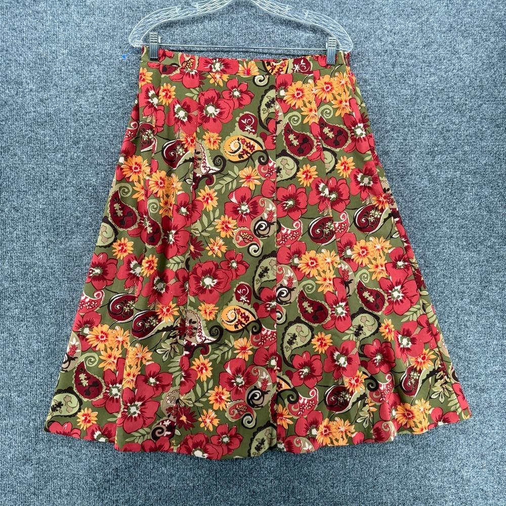 Sag Harbor Skirt Size 12 Green Floral Paisley Pleated Flowy Boho Cottage Hippie